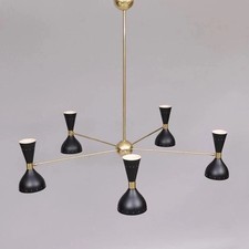 Milieu Du Siècle diablo Clair Moderne Stilnovo Style 5 Bras 10 Spoutnik Lustre