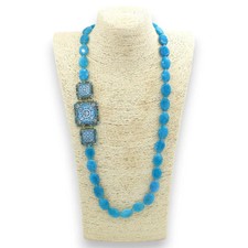 Collier Avec Pierres De Angelite Coupe Ovale, H 78 CM Ca. Tris de Tuiles en P