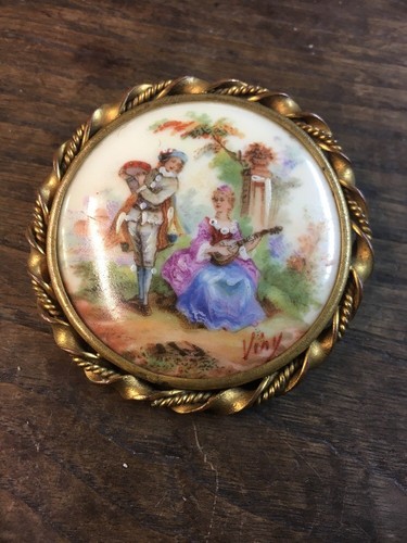 Broche ancienne porcelaine - , de