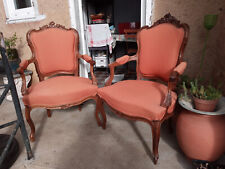  Fauteuils anciens paire noyer tapissé style Louis XV
