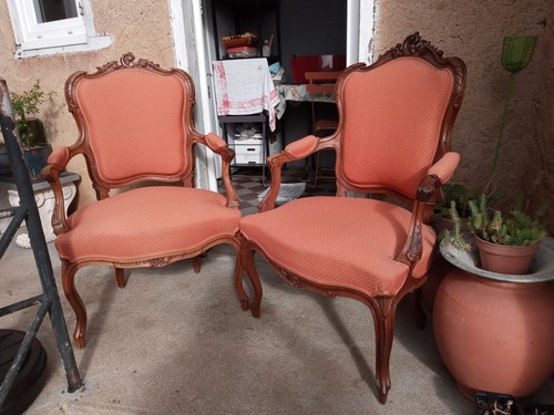 Fauteuils anciens paire noyer - ,