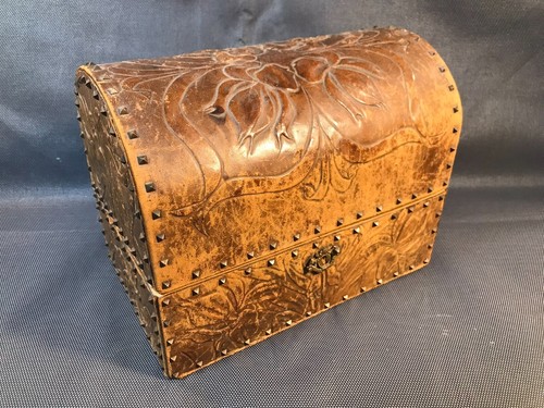 Ancien coffret bois cuir - et,