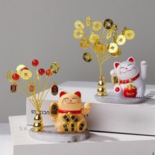 Lucky Cat Statue Wealth Trees Sculpture for Holiday Study Room Bookself