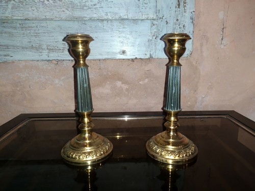 Paire bougeoirs tole - paire,