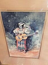 tableau aquarelle gitane a la guitare signée Noivon
