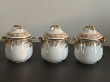Lot de 3 Pots de Crème en Porcelaine de Vierzon Alfred Hache Vers 1900-1910