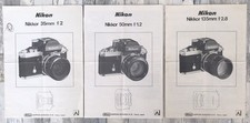 Lot de 3 Notices instructions NIKON NIKKOR 50mm f/1.2 / 35mm f/2 /135mm f/2.8 Ai