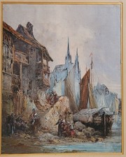 Gouache 19e Scène animée