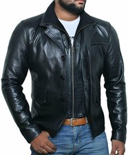 Manteau blazer d'officier en cuir noir pour hommes, veste décontractée en...