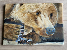 Tableau Peinture Huile sur toile OURS BRUN  Oil painting Brown Bear