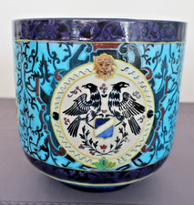 Emaux de Longwy. Cache pot en majolique bleu