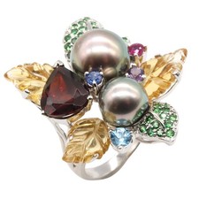 BIJOUX Bague Multi Pierre Or Blanc 18KWG Occasion Femme Taille US 5,5