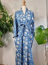 Robe Longue Kimono En Coton Floral Turquoise Indien Vêtements De Nuit Kimonos US