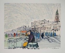 Georges ROUDNEFF : Le centre-ville, 1983, Gravure sur bois originale signée