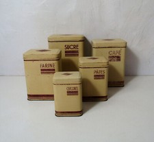 Anciennes boites en fer gigognes épices condiments beige marron vintage