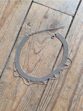 Collier Argenté Ras Le Cou Rangées De Perles Et Petits Diamants 