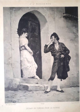 Rare XIXeme phototypie corrida tableau J.J..Rougeron Départ du torero estampe