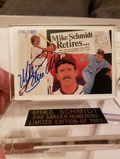AUTOGRAPHED "MIKE SCHMIDT" RETIRES CARD In Acrylic Case With Coa 