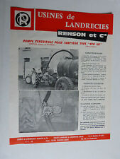  prospectus catalogue agricole  RENSON ET Cie : pompe centrifuge tracteur kid 60