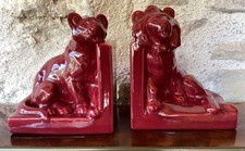 Rare Paire de Serre-livres en céramique signés Lacheny Saint-Amand, Lion/Lionne