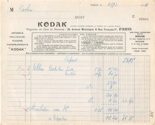 1916 FACTURE KODAK PARIS