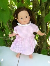 Vintage Poupée COROLLE 1994  fille brune cheveux long 36 cm robe vichy rose