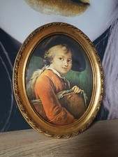 CADRE BOIS TABLEAU DORÉ FEUILLE D'OR PEINTURE SUR SOIE JEUNE HOMME LIVRE