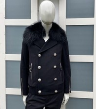 UltraRare & Gorgeous Balmain AW18 Slim Fit Furr Collar Wool Blend Rider Peacoat