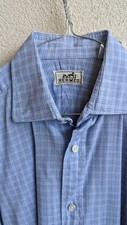 Hermès Paris, Chemise bleu taille 41 (petit L), manchette clou de selle, coton