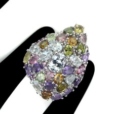 925 Bague en Argent Ovale Aigue-Marine 7x5mm Améthyste Tourmaline Gemme