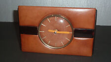 rare pendule vintage horloge de bureau LANCEL cuir et galalithe
