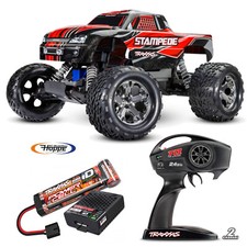 Traxxas Stampede Rouge 1/10 2WD Monster Rtr Brossé, avec Chargeur Et 4 Ampères