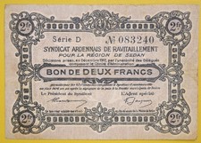 Billet de nécessité Syndicat ardennais de ravitaillement pour la région de Sedan