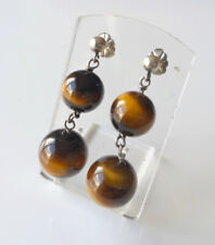 Boucles d'oreilles  en Oeil de Tigre et Argent 925.