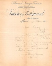 1899 FABRIQUE DE LAINAGES FANTAISIE VAISSIER & BOUQUEROD A LYON - M. MAURICE