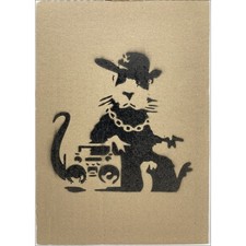 BANKSY - BANKSY (d'après) "Hip Hop Rat" Peinture au pochoir sur carton - 30x21 c