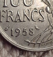 France 100 francs 1958 Chouette Cochet Cupronickel Rare monnaie Non Nettoyer 
