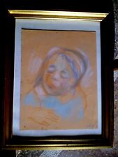 tableau ancien portrait d'enfant endormi pastel début 20° signé école lyonnaise