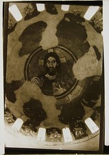 GRECE Monastère de Daphni Christ Pantocrator Mosaïque Byzantin Plaque verre 1915