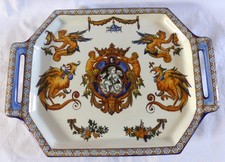 Plateau en Faience de GIEN Décor Renaissance Italien Fond Blanc 33 cm x 25 cm