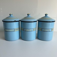 lot de 3 pots émaillés bleu pastel "chicorée" "café" "sucre"