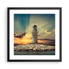 Affiche Poster 40x40cm Tableaux Image Photo Phare eau mer pierres Wall Art