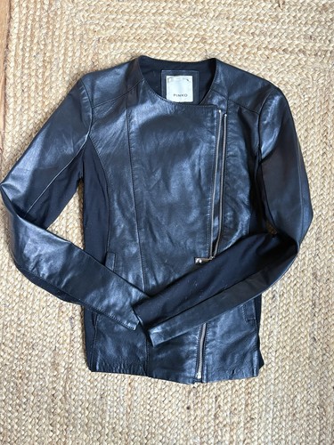 Pinko veste moto cuir - cuir, noir
