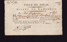 DOUAI (59) LOCATION Rue des FRIPIERS / BILLET de LOGEMENT en 1824