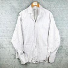 Next Chemise Habillée Homme 43cm Blanc Violet Rayée Poignets Français Boutonnée