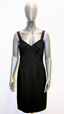 Evening dress beaded straps black wool LANVIN PARIS 80s 40FR 8US made in France
