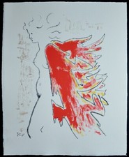 Lithographie de JEAN COCTEAU   " Manteau de Feu  " , signée , datée