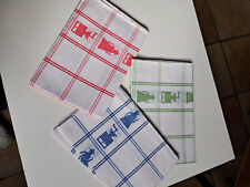 Lot de 3 torchons de cuisine 70x55 blancs avec motifs moulin à café de couleurs