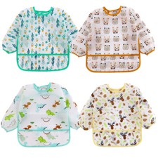 4PCS Bavoirs Manches Longues Etanches Blouse Peinture Enfant Tablier d'Alimentat