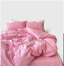 Parure de lit rose pour couette 100 % coton imprimé uni  couette housse...